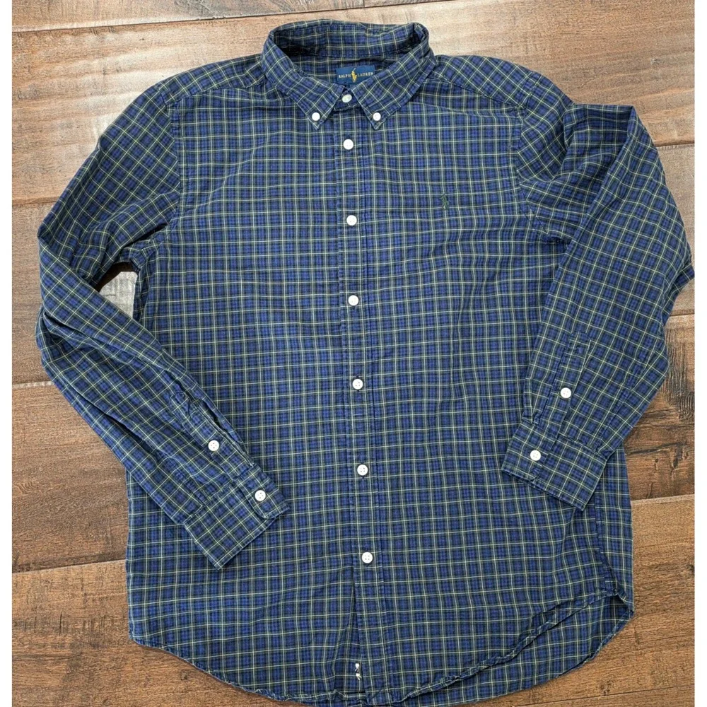 Y2K Ralph Lauren Preppy Boys XL 18-20 Plaid Button Down Shirt Long Sleeve Pony